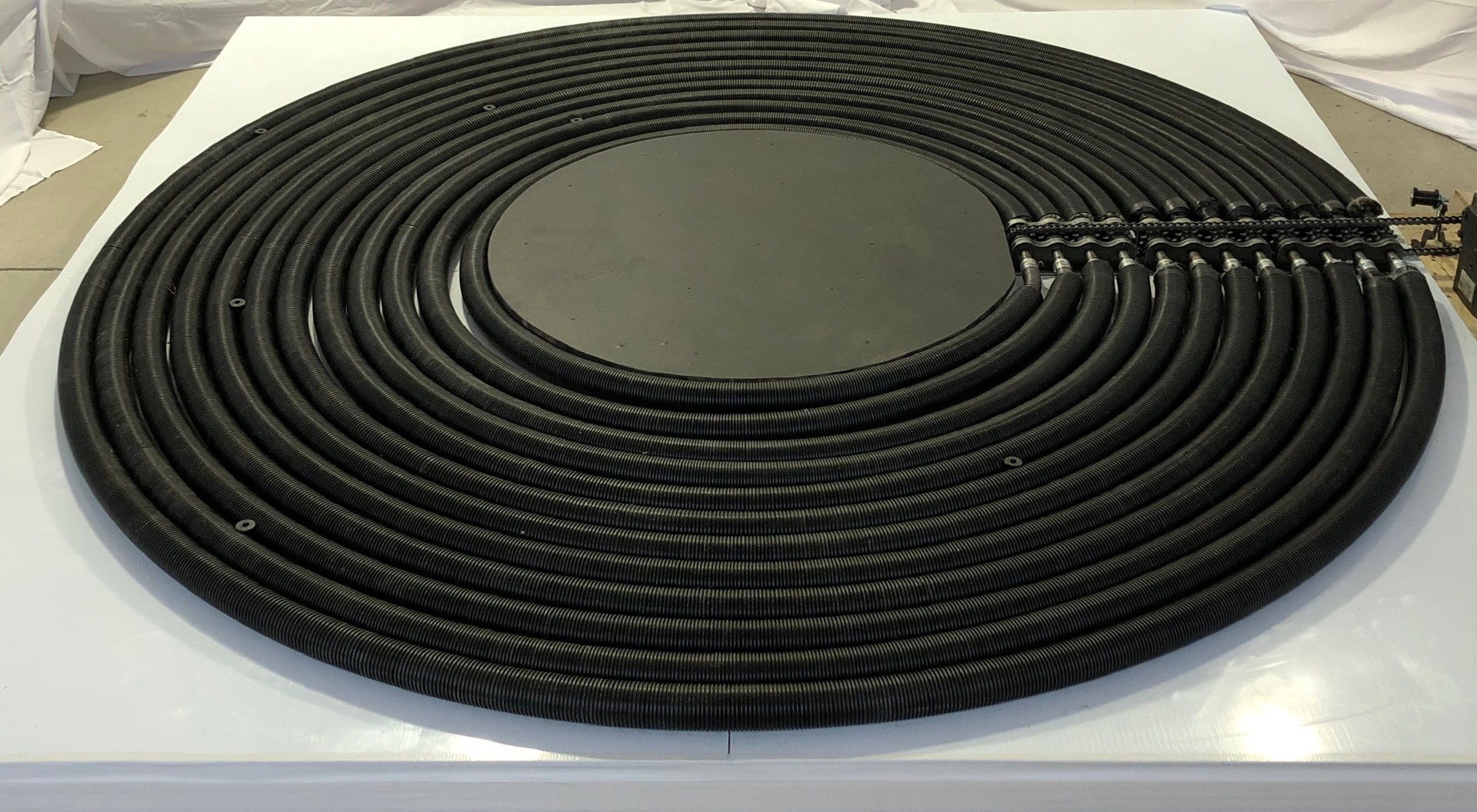 Front view of the OmniTrek proof-of-concept circular treadmill prototype.
